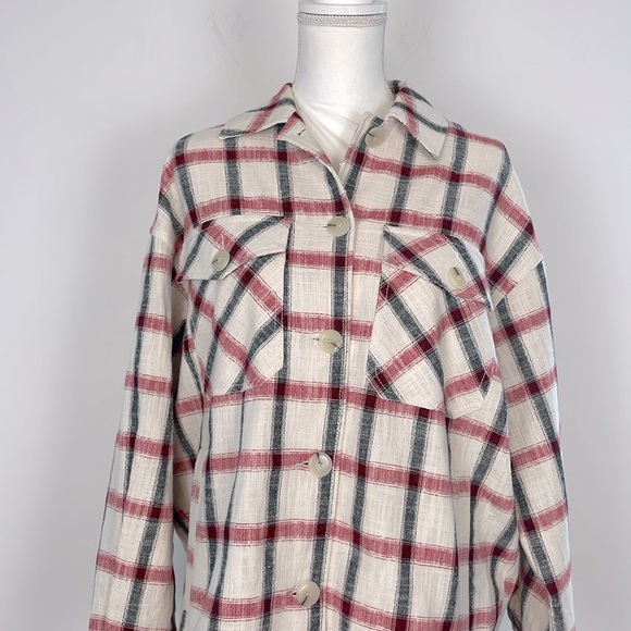 Zara Check Plaid Over-shirt Jacket Shacket. Red, Grey, Off White. Size XS - Picture 5 of 16